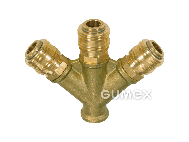 3fach-Verzweigung ES 3x Schnellkupplungen DN7,2, Innengewinde G 3/8", 35bar, -20°C/+100°C, Messing, 